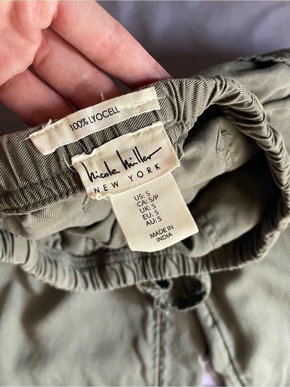 Nicole Miller NY Army Green Lyocell Utility Drawstring Trousers S